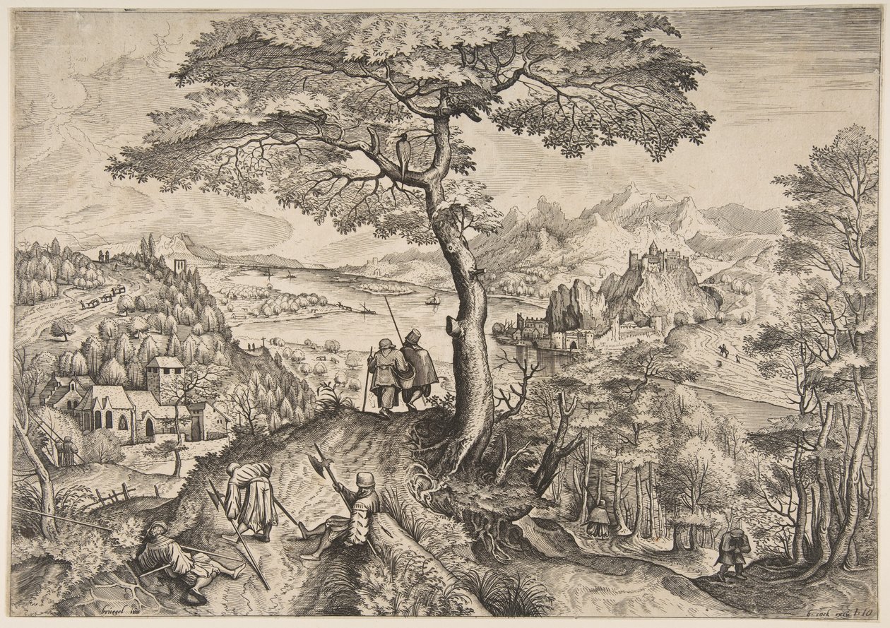 Soldiers at Rest Milites Requiescentes fra The Large Landscapes, ca. 1555-56 af Lucas van Doetecum