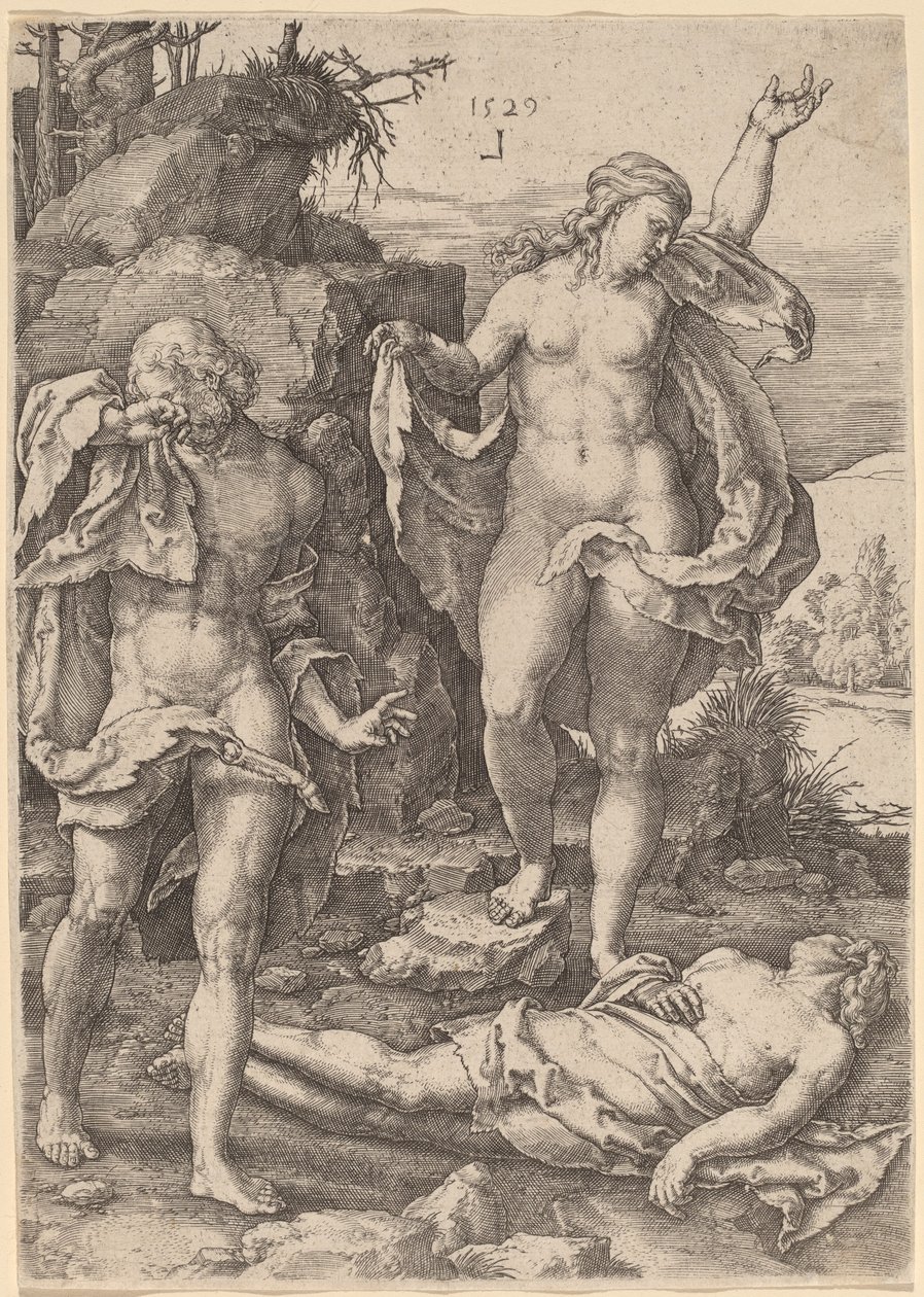 Adam og Eva begræder Abels død af Lucas van Leyden