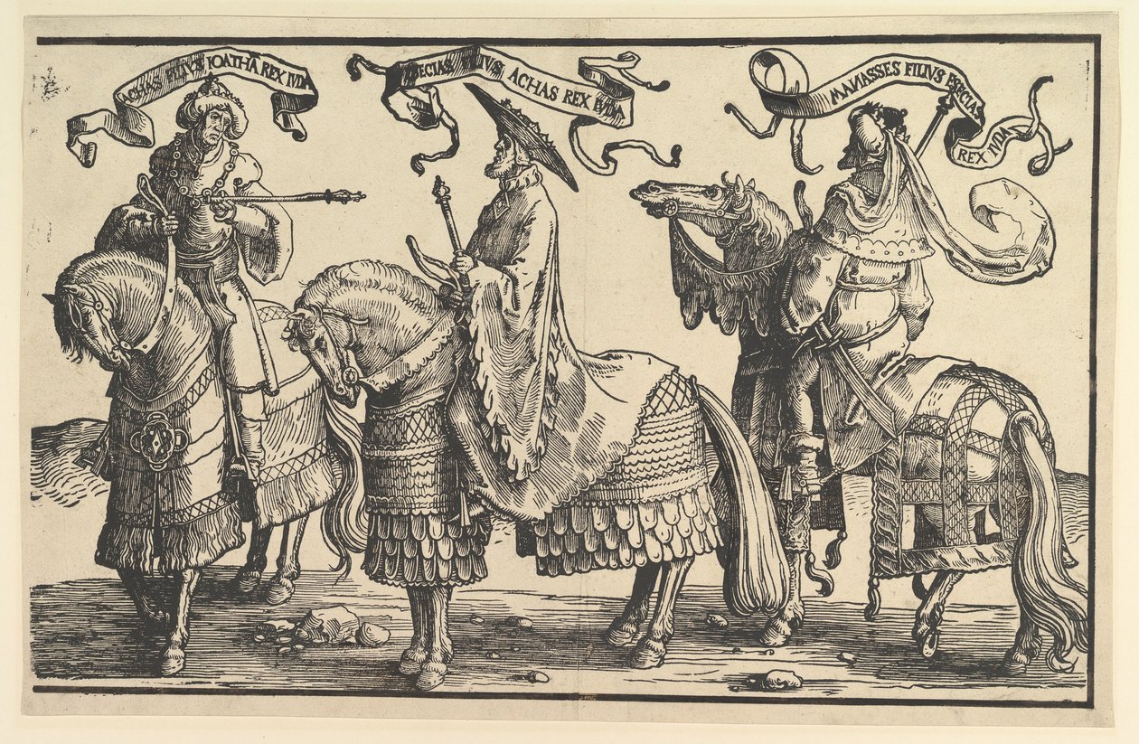 Akaz, Ezekias, Manasse, fra De tolv konger af Israel, ca. 1520. af Lucas van Leyden