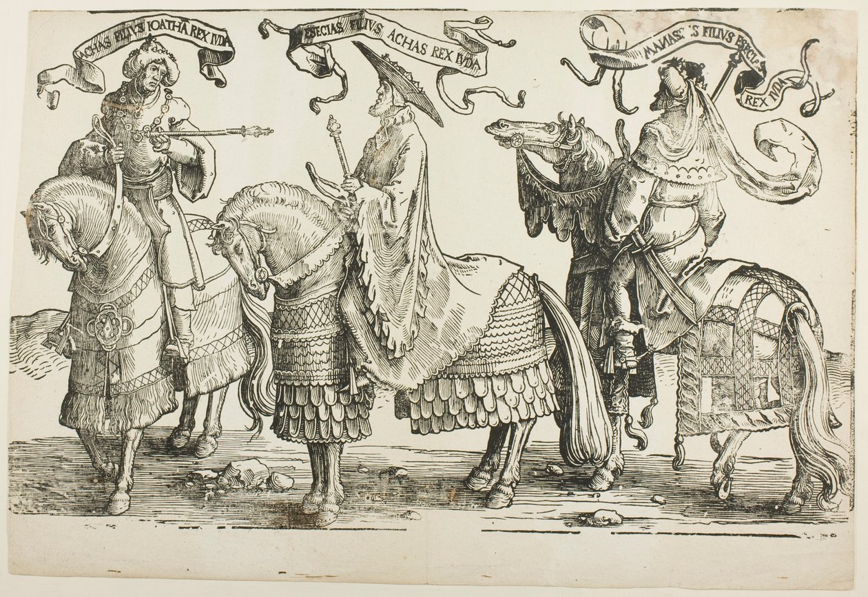 Ahaz, Ezekias, Manasse, plade fire, fra De Tolv Konger af Israel af Lucas van Leyden