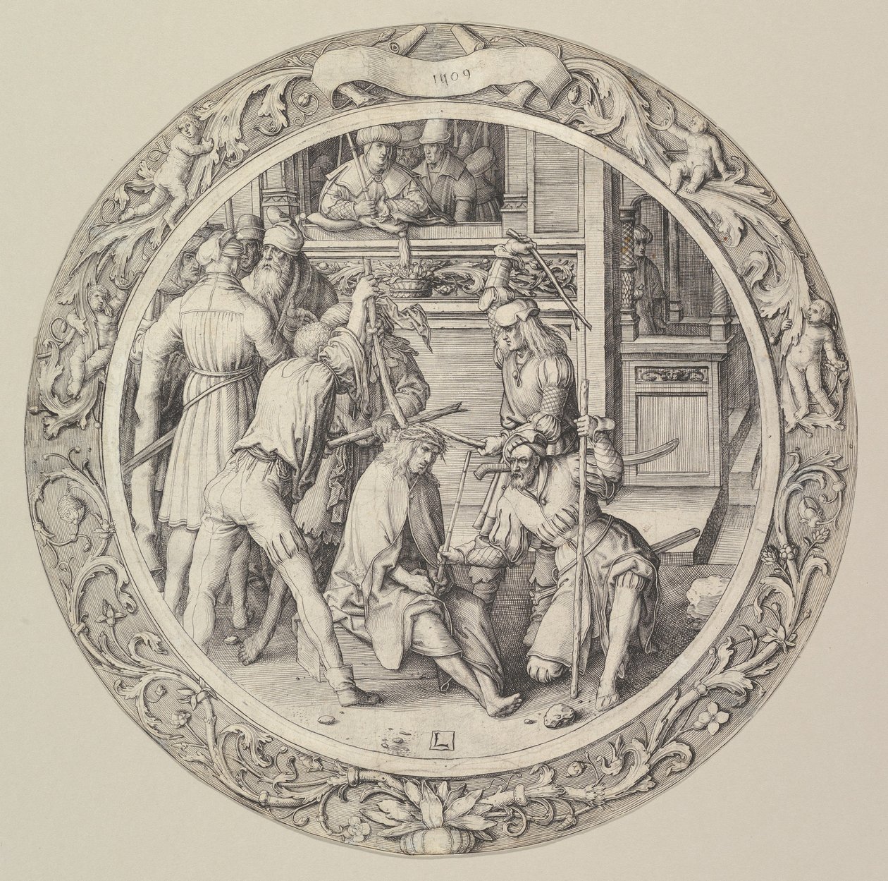 Kristus kronet med torne, fra Circular Passion, 1509. af Lucas van Leyden
