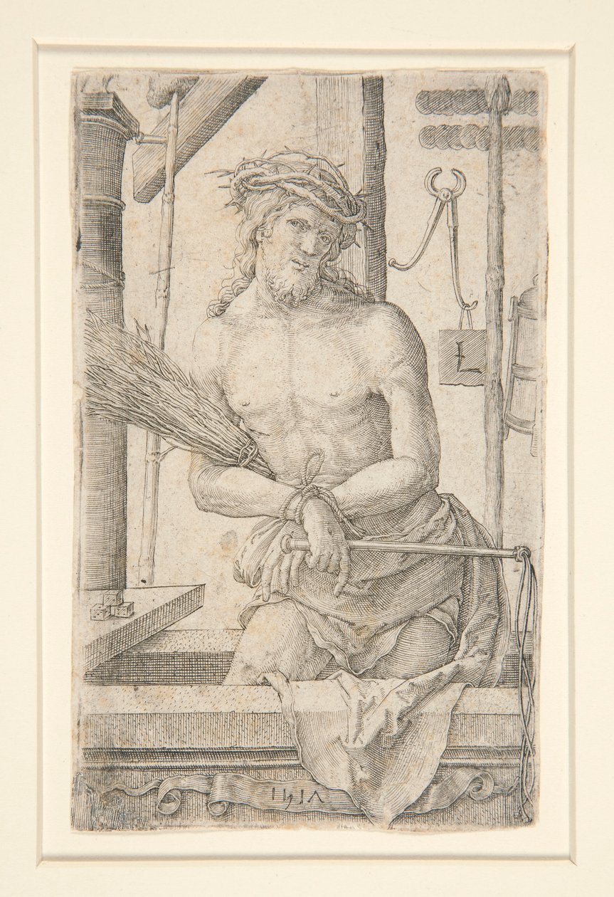 Kristus som sorgens mand med lidenskabens redskaber af Lucas van Leyden