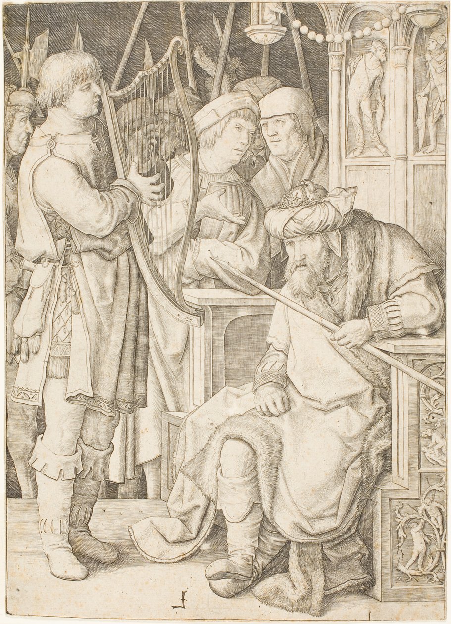 David spiller på harpen før Saul af Lucas van Leyden