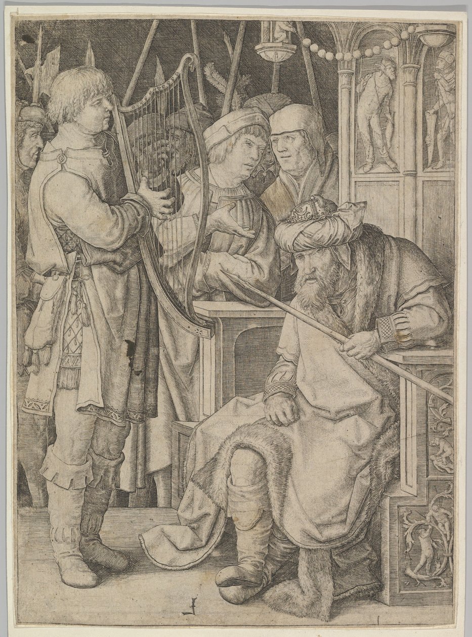 David spiller harpe for Saul af Lucas van Leyden