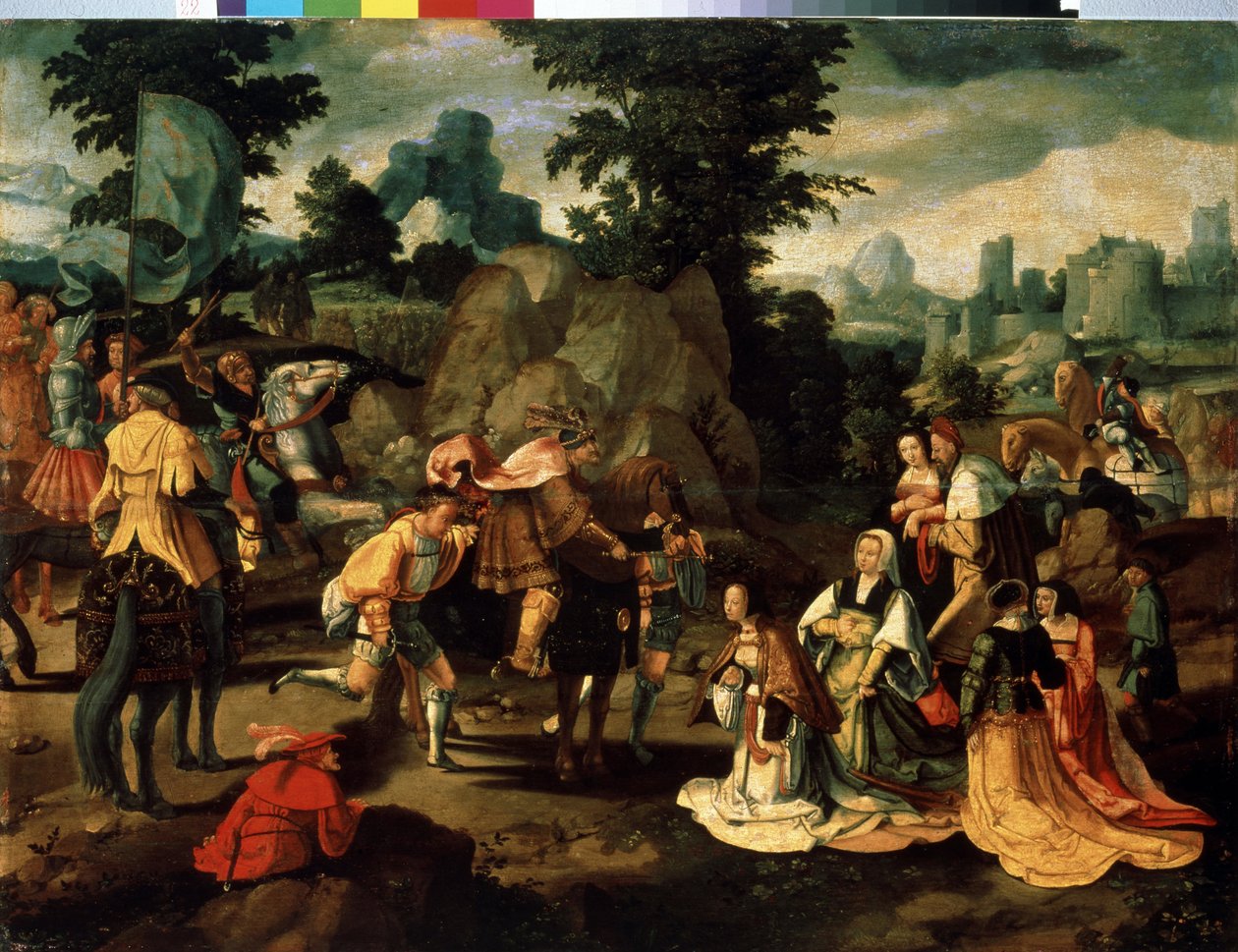 David og Abigail (Abigael, Abigail). Maleri af Lucas van Leyden (1489/94-1533). Olie på træ. Renæssance lavlandskunst. Museum for vestlig og østlig kunst, Odessa (Ukraine) af Lucas van Leyden