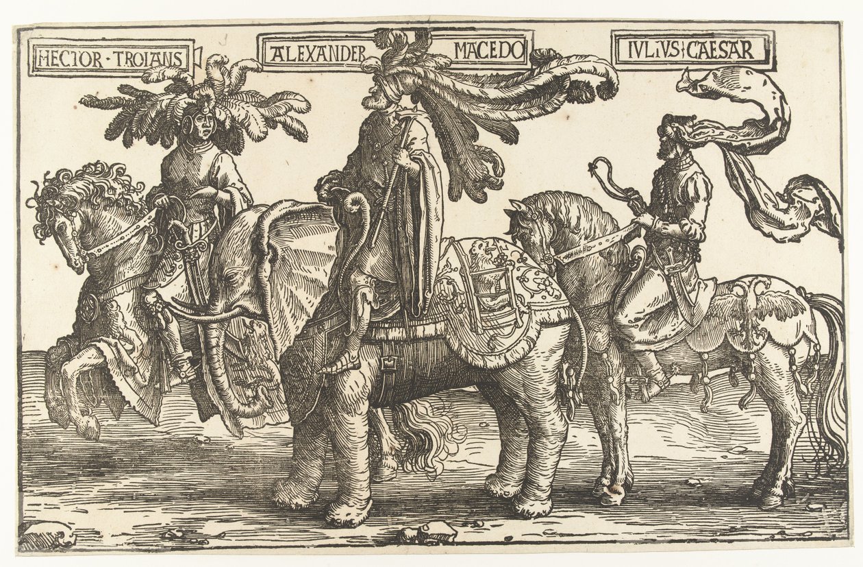 Heltene Hector af Troja, Alexander den Store og Julius Cæsar The Nine Heroes (serietitel) af Lucas van Leyden