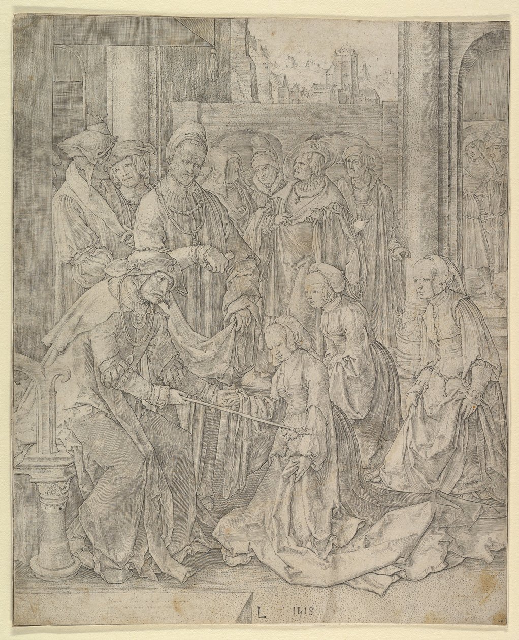Esther før Ahasverus, 1518. af Lucas van Leyden