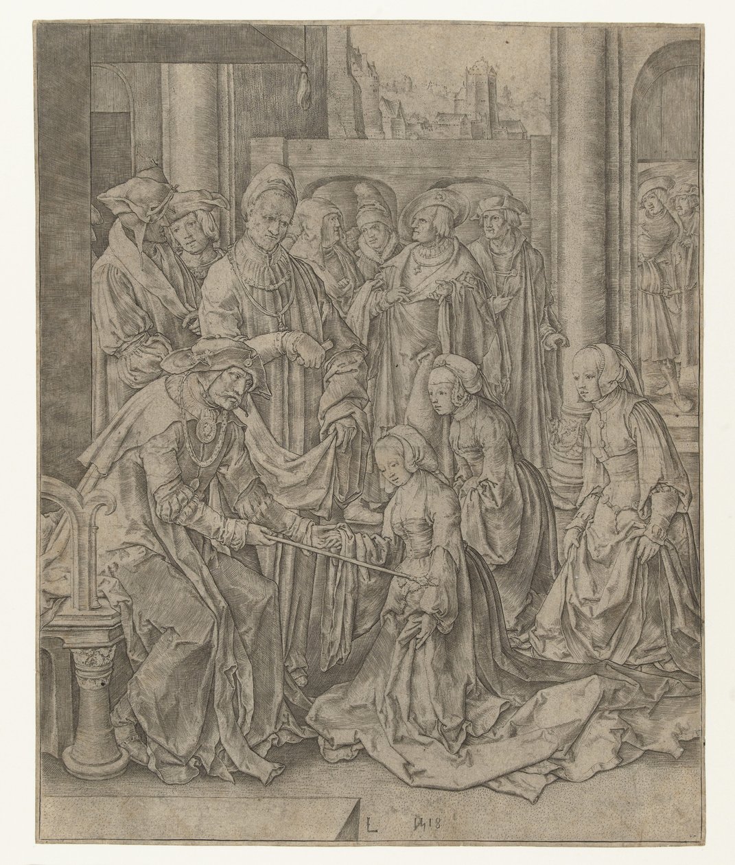 Ester knæler foran Ahasverus af Lucas van Leyden