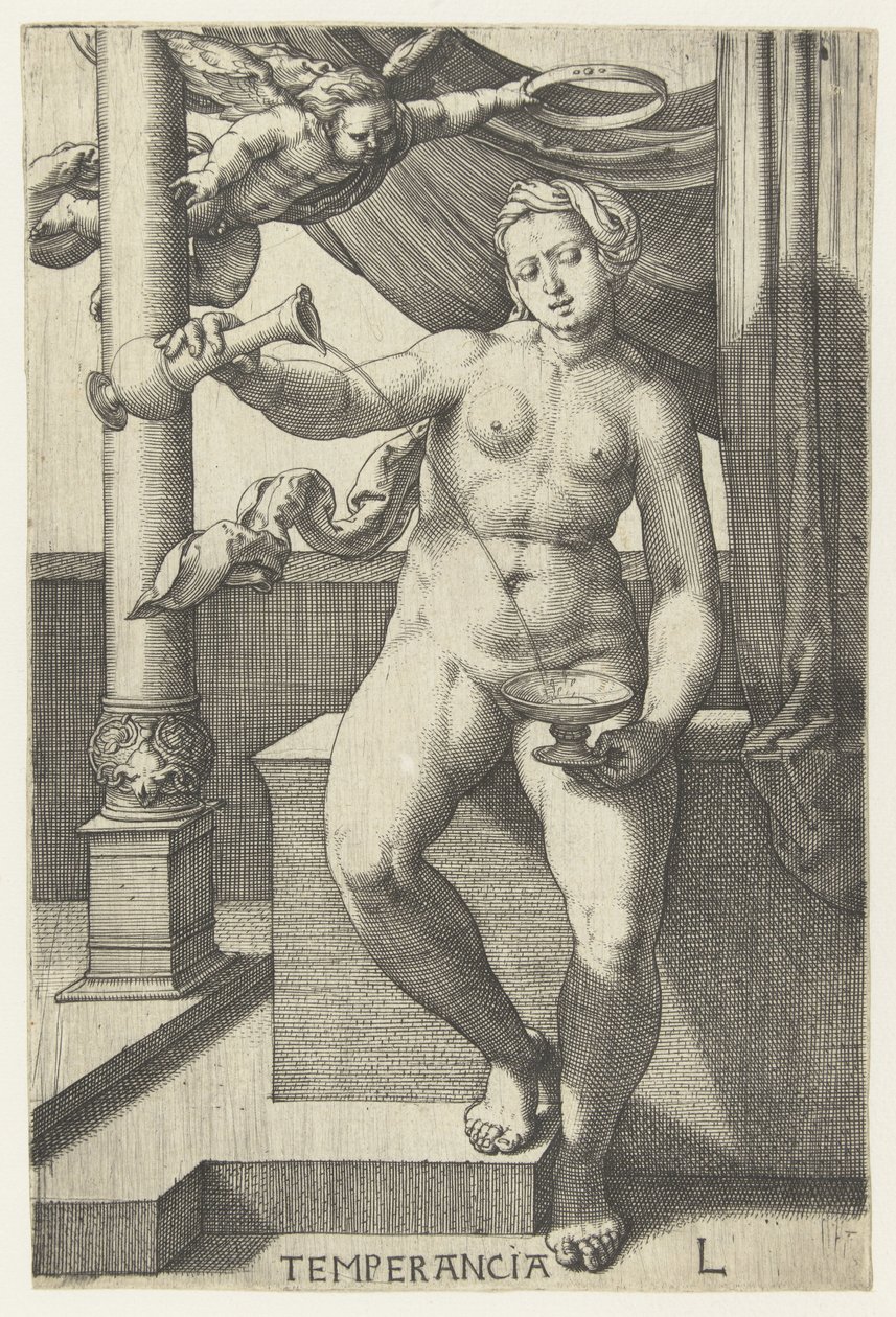 ædruelighed Temperancia (titel på objekt) Seven Virtues (serietitel) af Lucas van Leyden