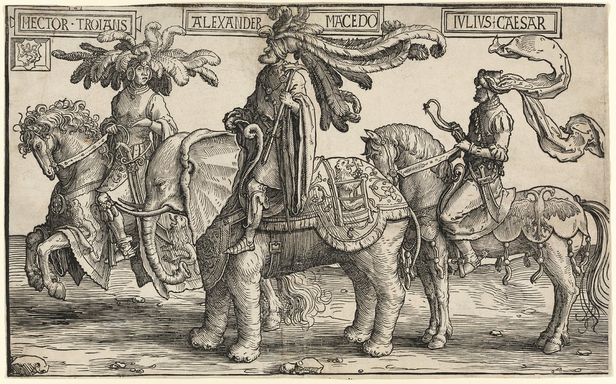Hector af Troja, Alexander af Makedonien, Julius Cæsar, fra De ni helte af Lucas van Leyden