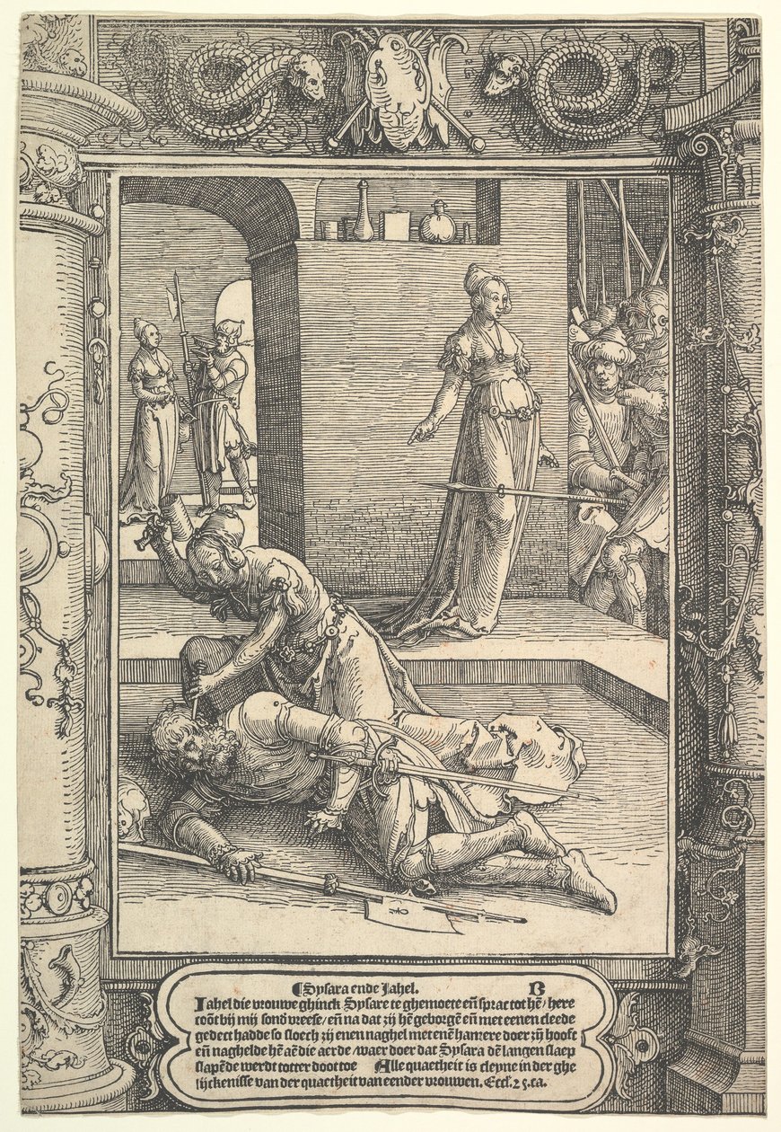 Jael Killing Sisera, dekorativ ramme, ca. 1517. af Lucas van Leyden