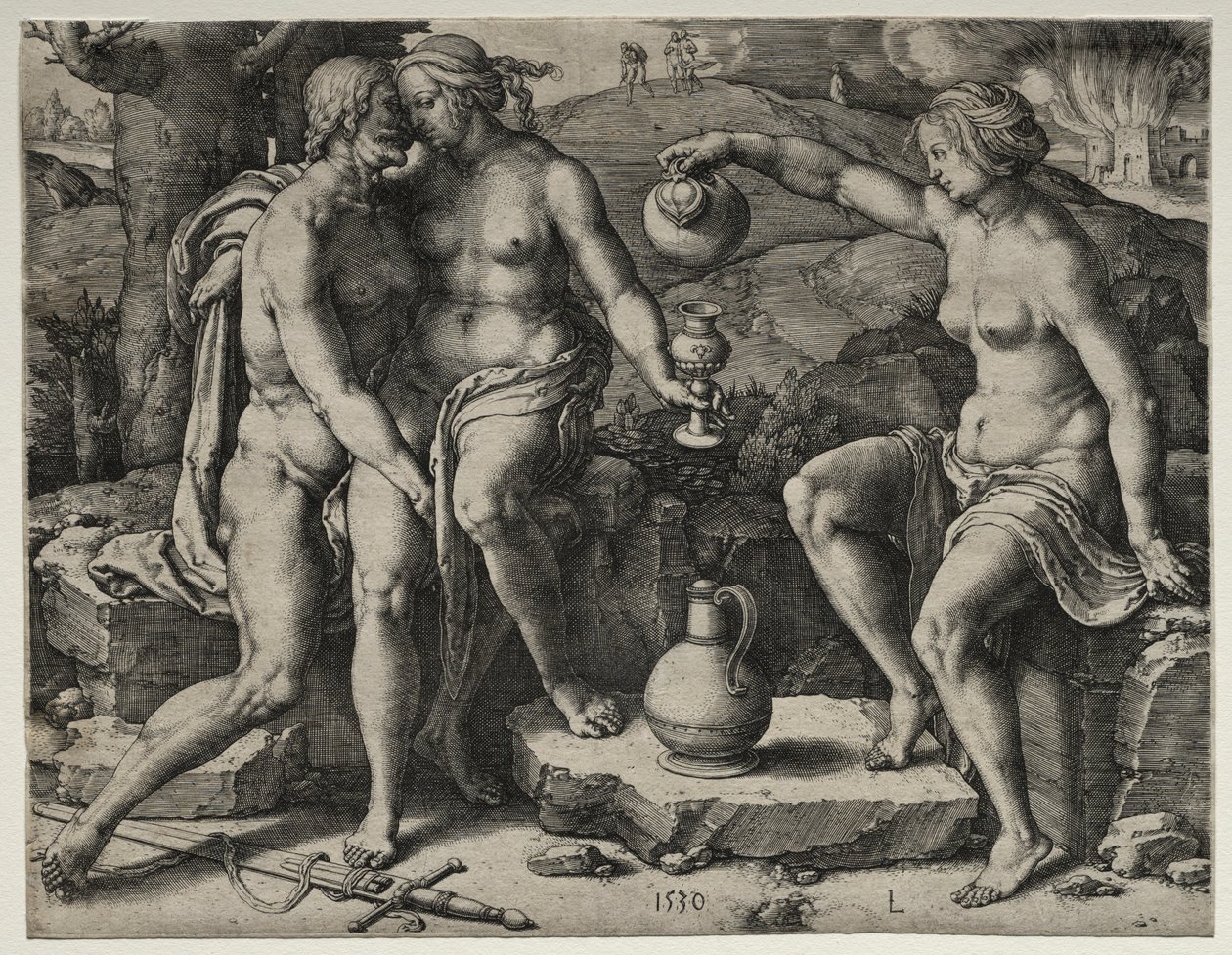 Lot og hans døtre, 1530. af Lucas van Leyden