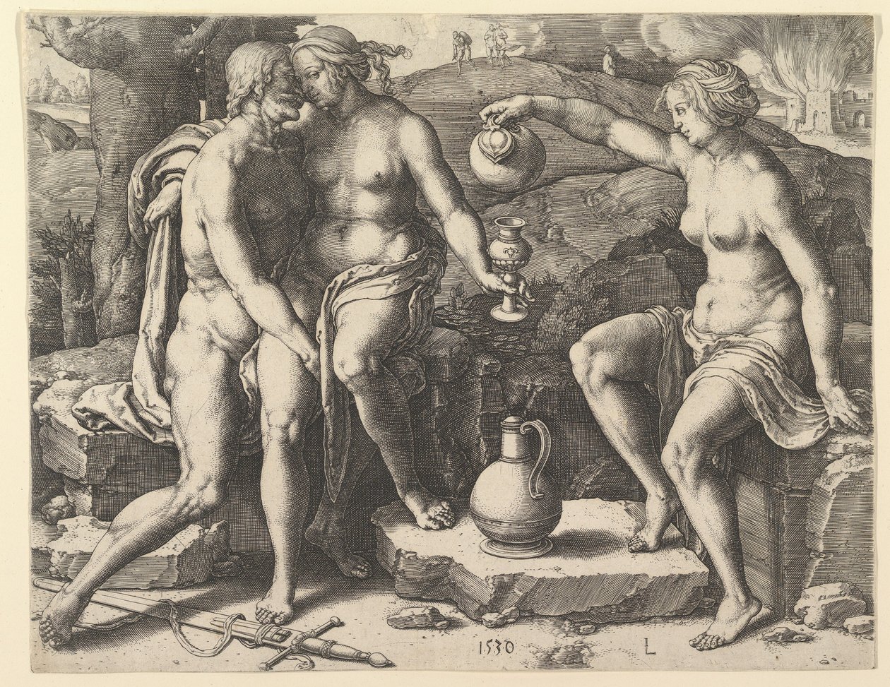 Lot og hans døtre, 1530. af Lucas van Leyden