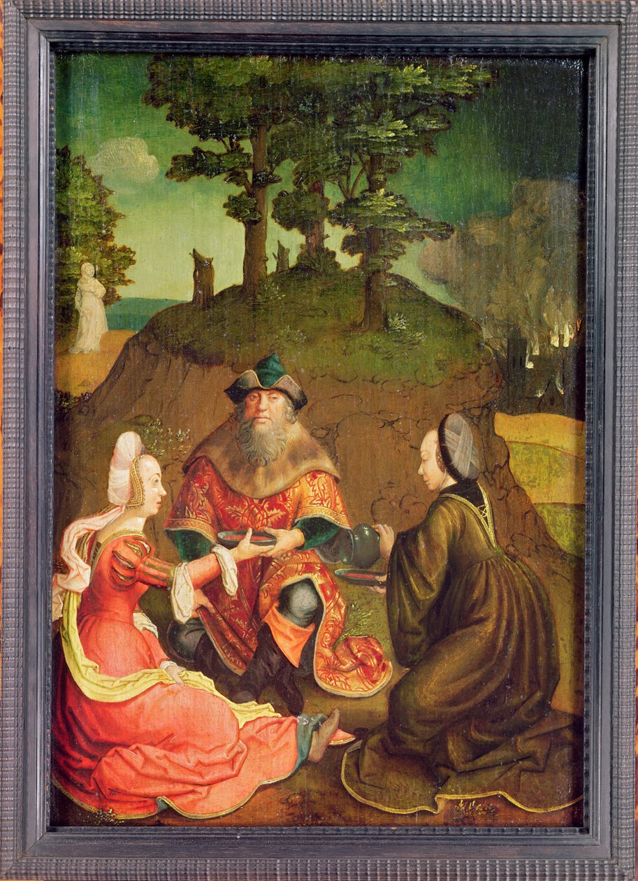 Lots døtre får deres far til at drikke vin, ca. 1508-15 (olie på eg) af Lucas van Leyden