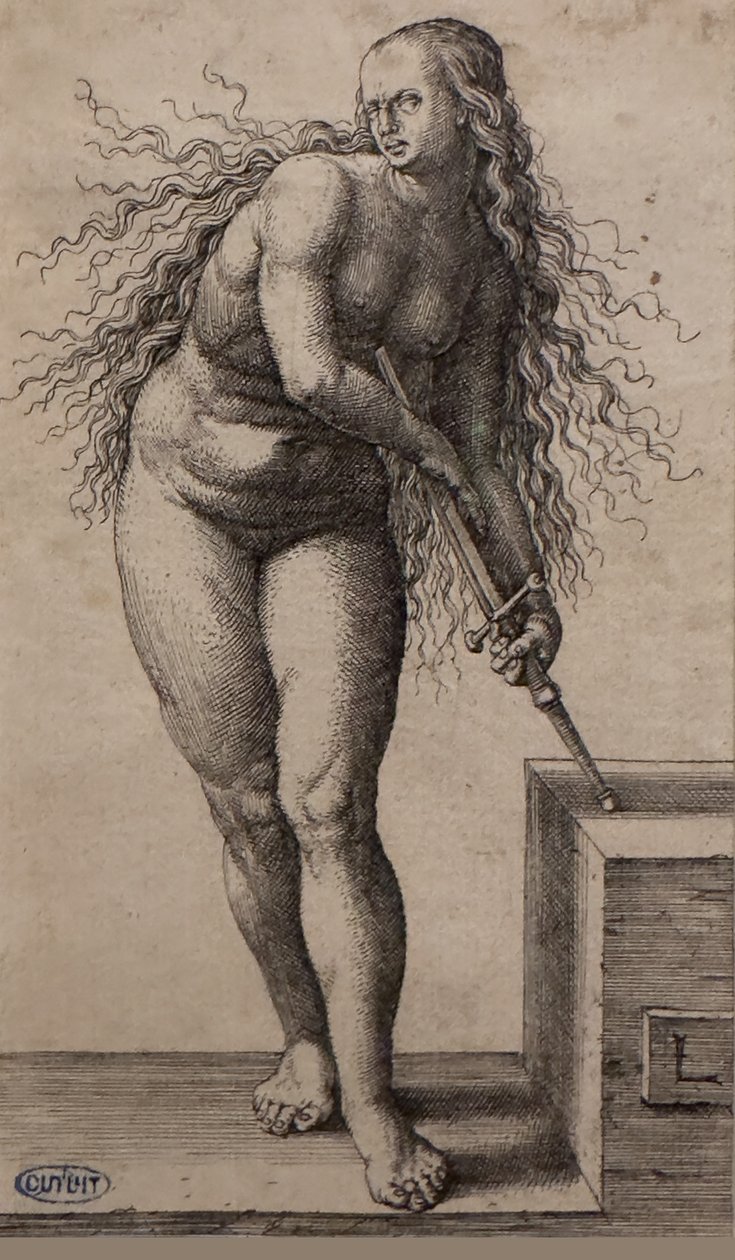 Lucretias selvmord, mellem 1514 og 1515 (Gravering) af Lucas van Leyden