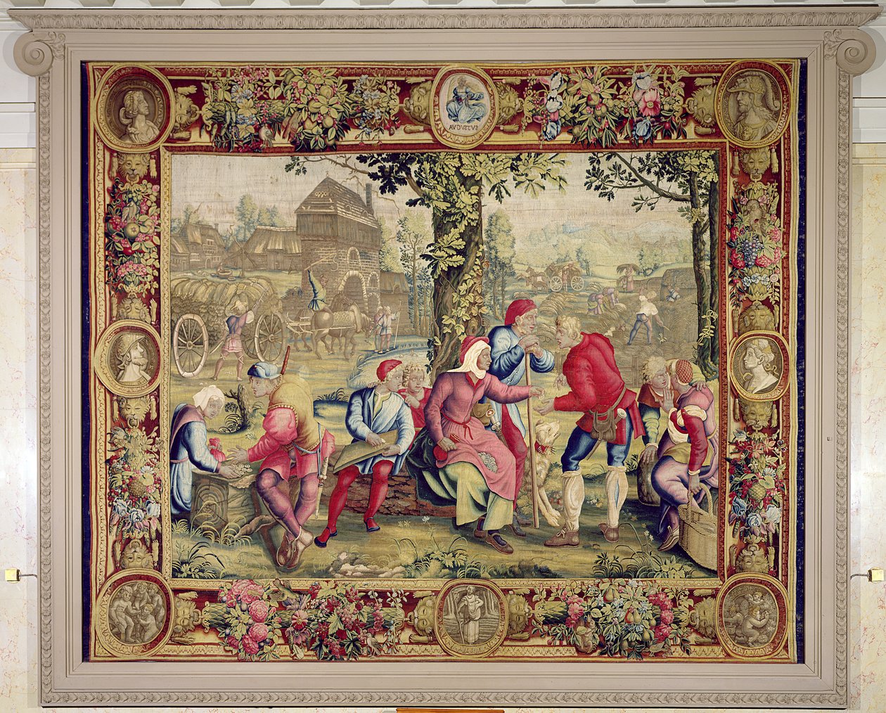 Betal til høstmaskinerne, Gobelins Workshop (tæppe) af Lucas van Leyden