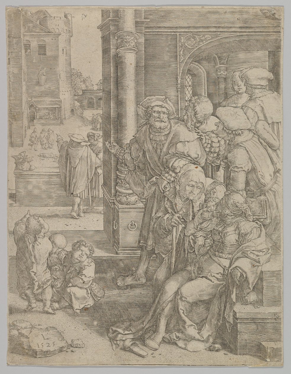 Digteren Virgil suspenderet i en kurv, 1525. af Lucas van Leyden