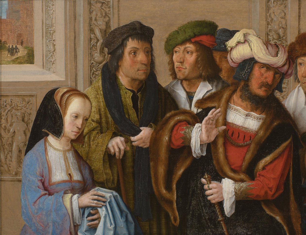 Potifars kone viser Josefs klædedragt, ca. 1512 af Lucas van Leyden