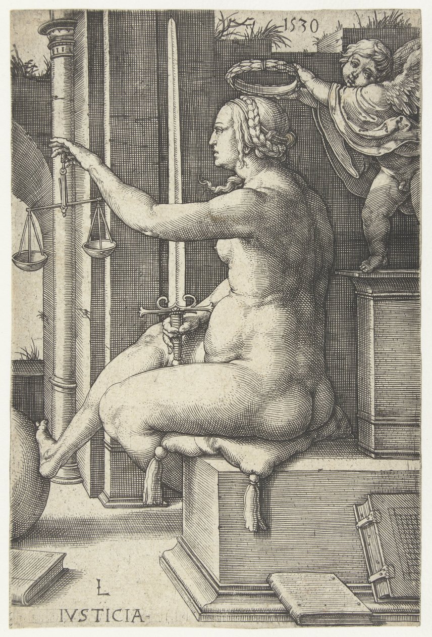 Retfærdighed Iusticia (titel på objekt) Seven Virtues (serietitel) af Lucas van Leyden