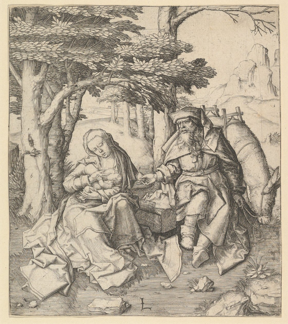 Hvil på flugten til Egypten, ca. 1506. af Lucas van Leyden
