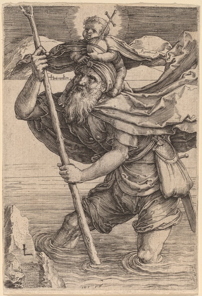 Sankt Christopher bærer Kristusbarnet af Lucas van Leyden