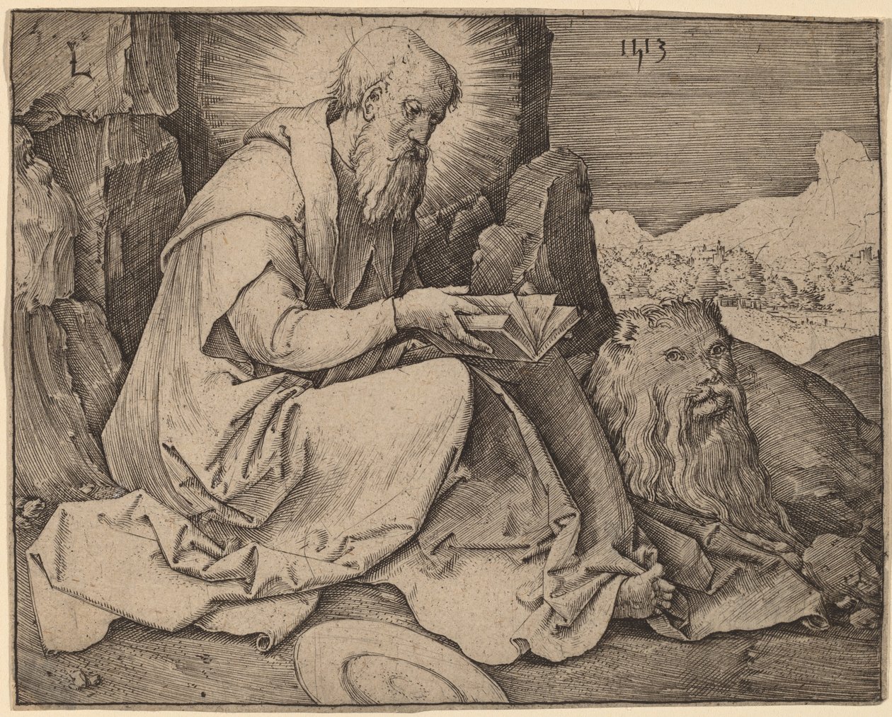 Sankt Hieronymus i et landskab af Lucas van Leyden