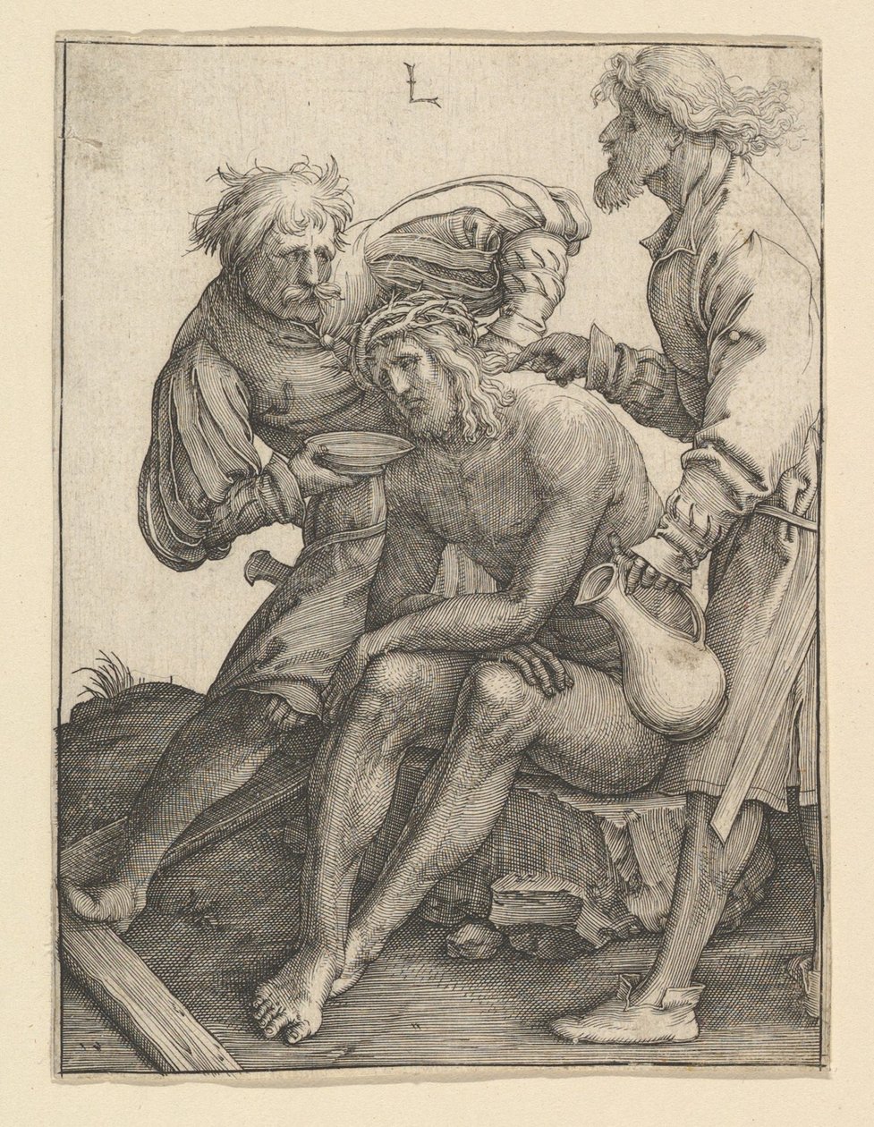 Soldater giver Kristus at drikke, ca. 1512. af Lucas van Leyden