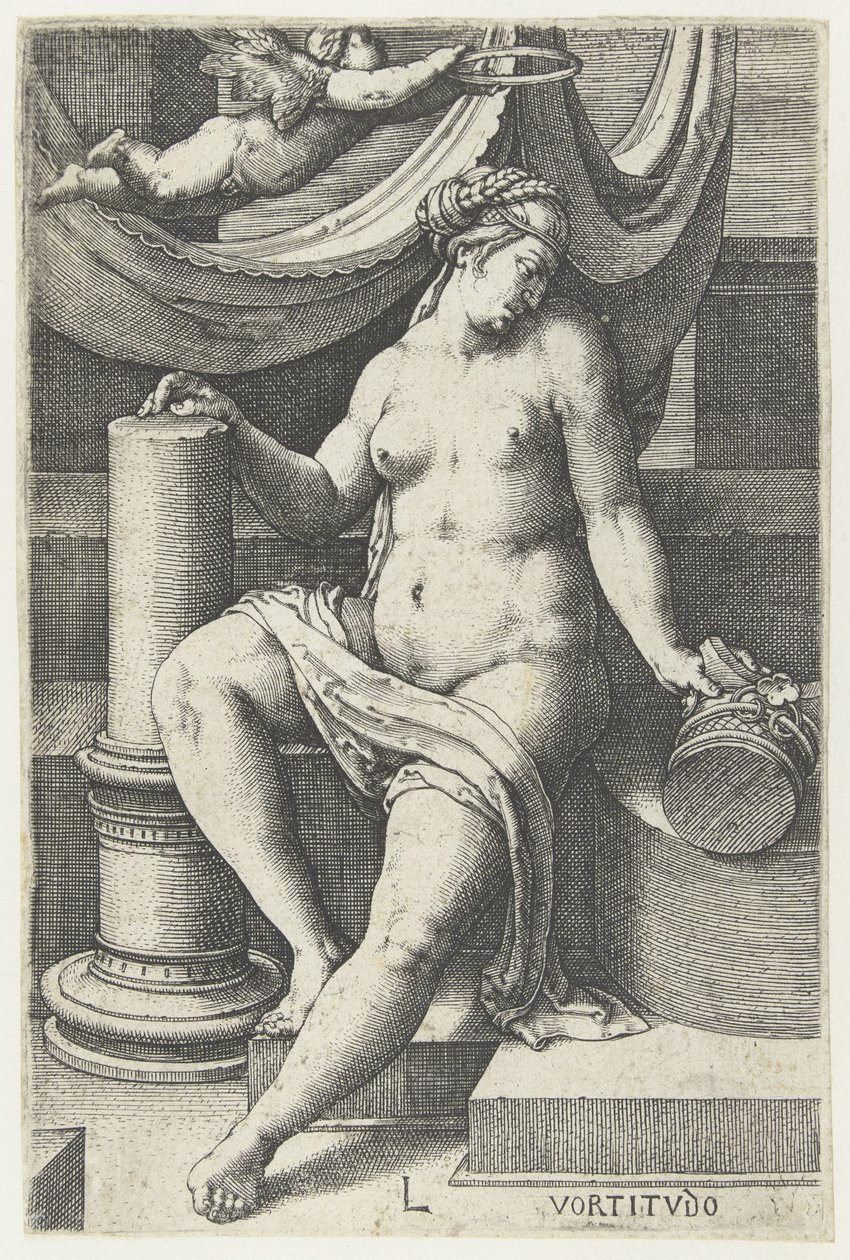 God bedring Vortitudo (titel på objekt) Seven Virtues (serietitel) af Lucas van Leyden