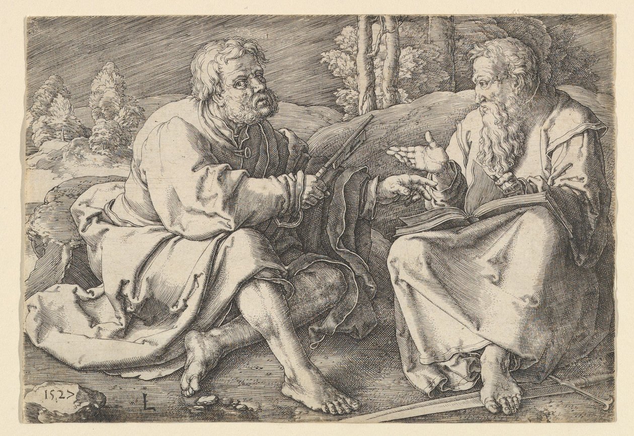 Sts. Peter og Paul sidder i et landskab, 1527. af Lucas van Leyden
