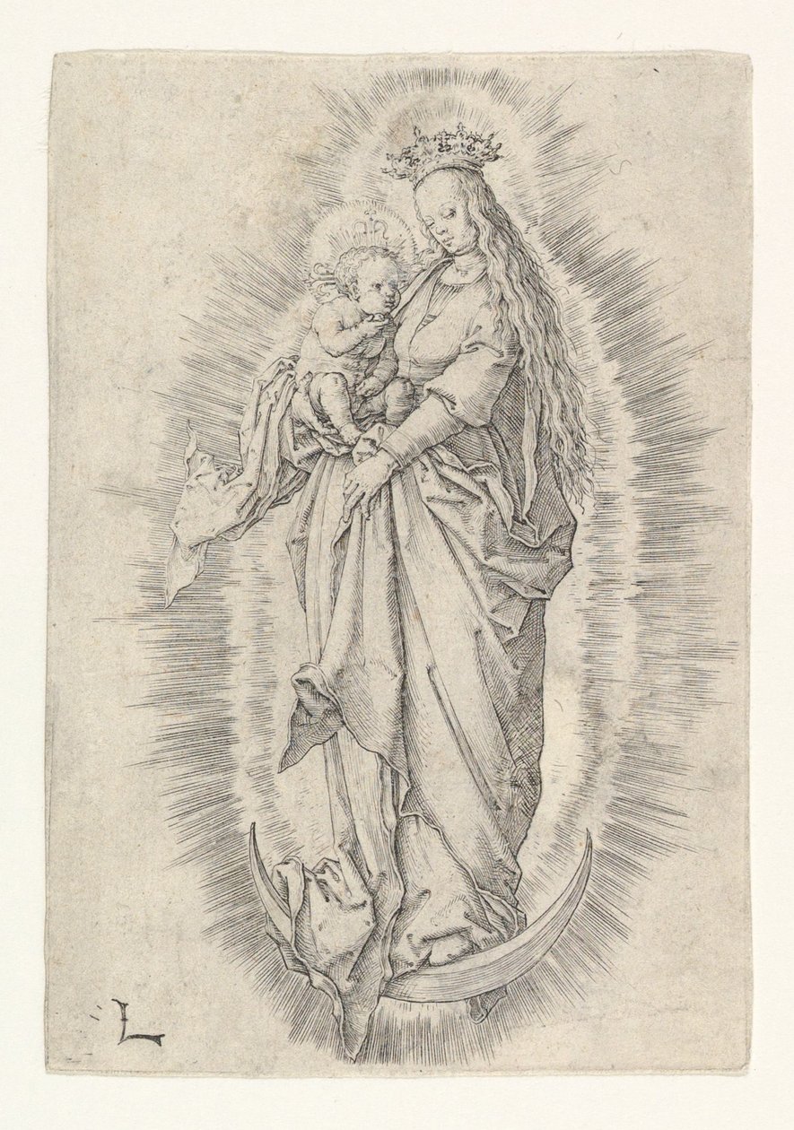 Den kronede jomfru med barn i herlighed, ca. 1512. af Lucas van Leyden