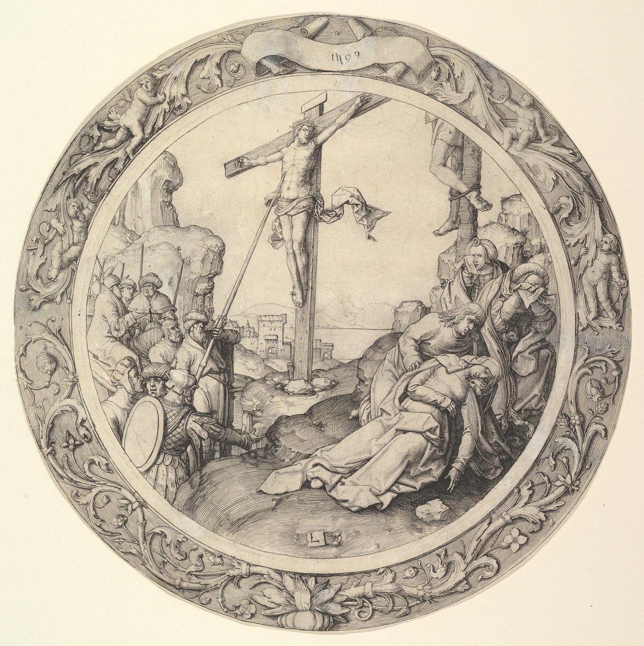 Korsfæstelsen, fra Circular Passion, 1509. af Lucas van Leyden