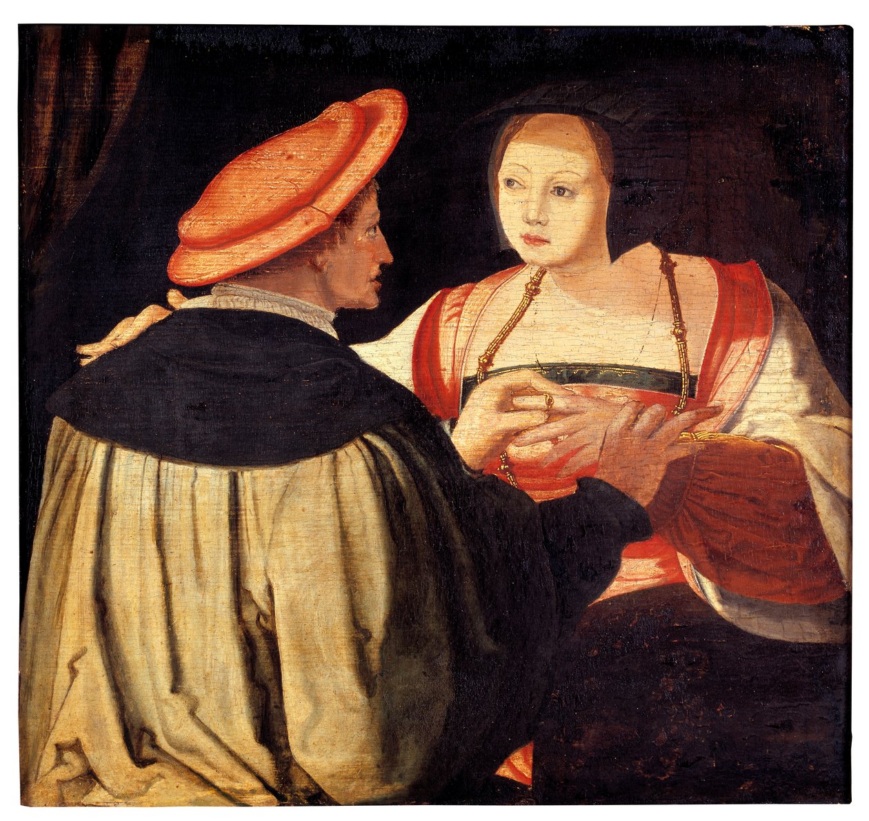 Engagementet (olie på panel) af Lucas van Leyden