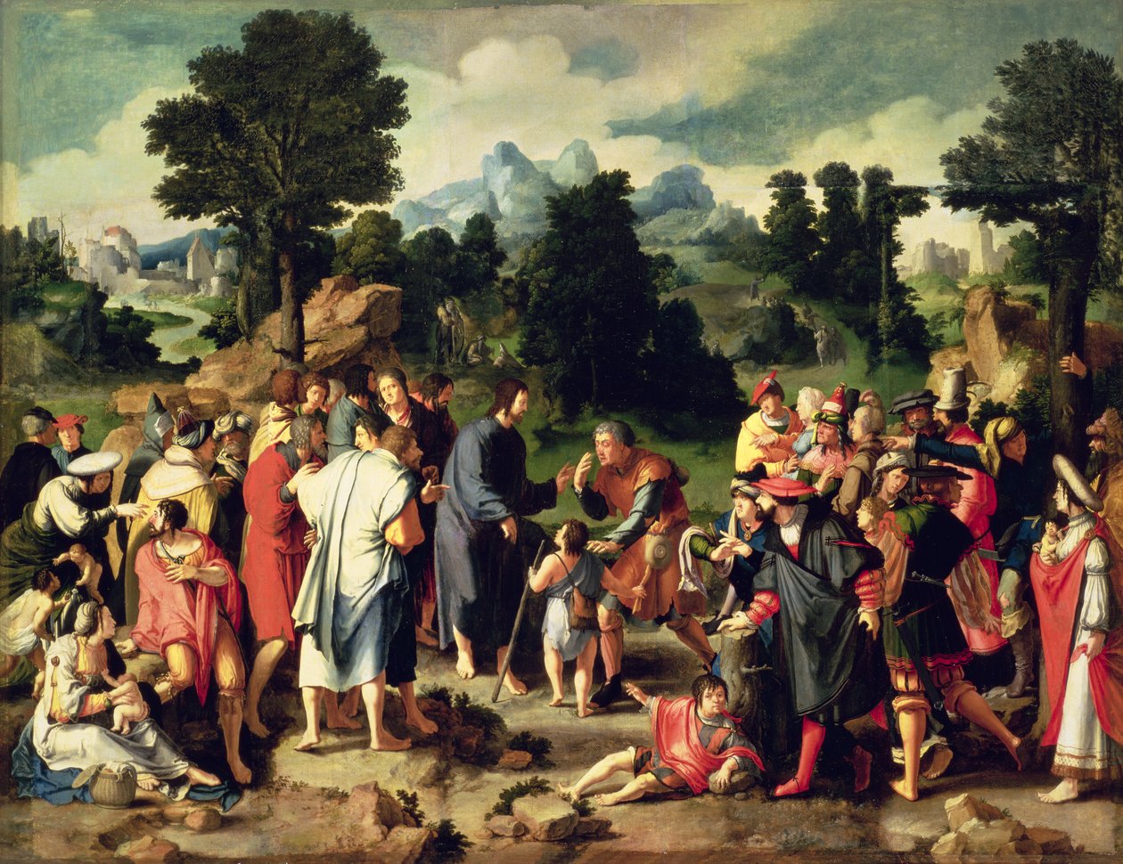 The Healing of the Blind Man of Jericho, centralpanel af triptykon, 1531 (olie på lærred overført fra panel) af Lucas van Leyden