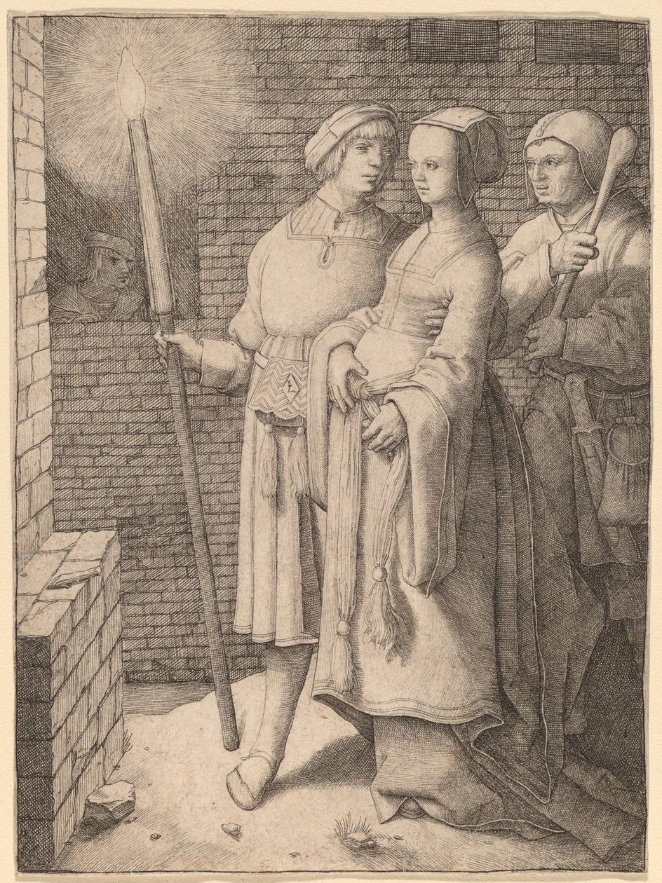 Manden med faklen og en kvinde efterfulgt af et fjols af Lucas van Leyden