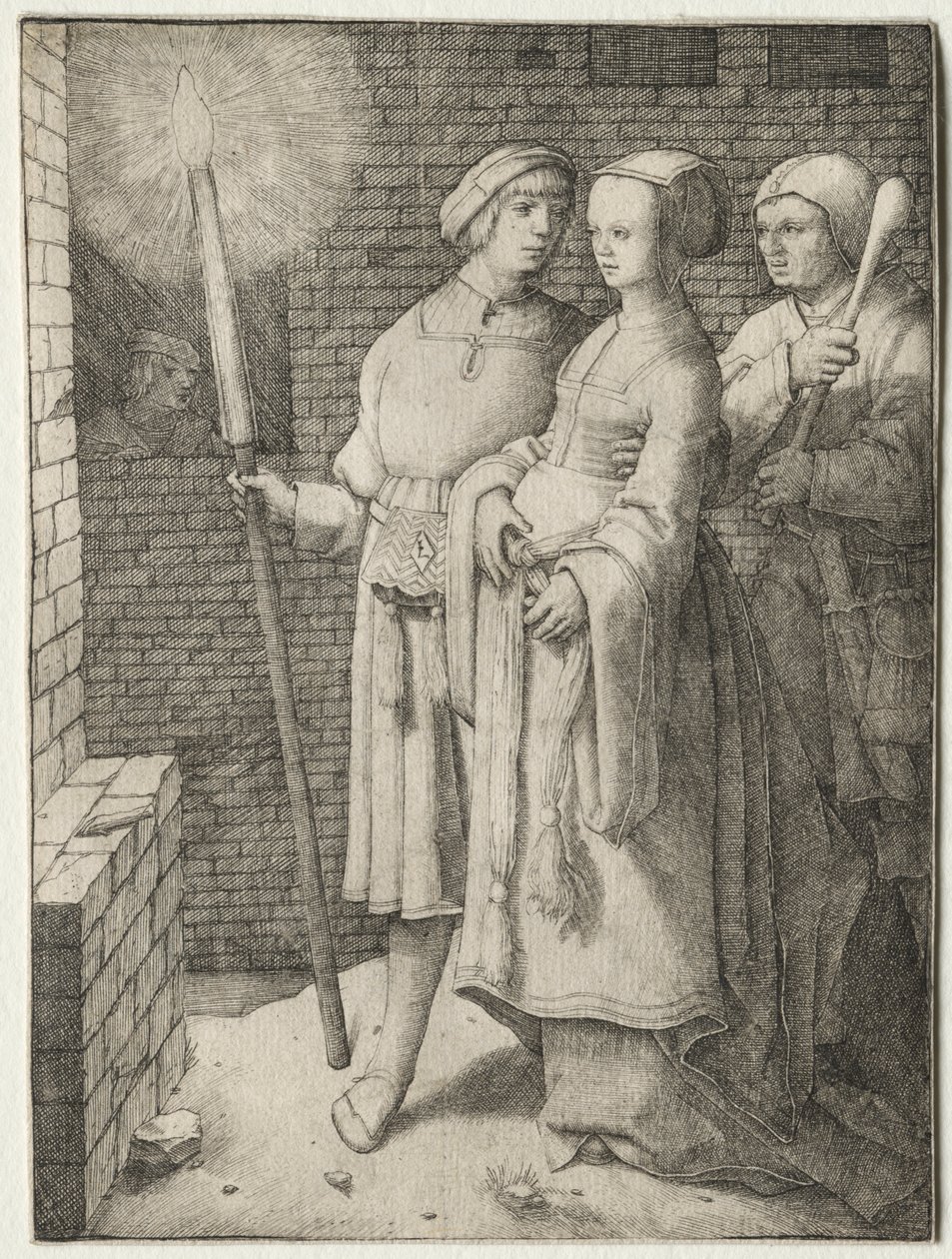 Manden med faklen og en kvinde efterfulgt af en tåbe, ca. 1508. af Lucas van Leyden