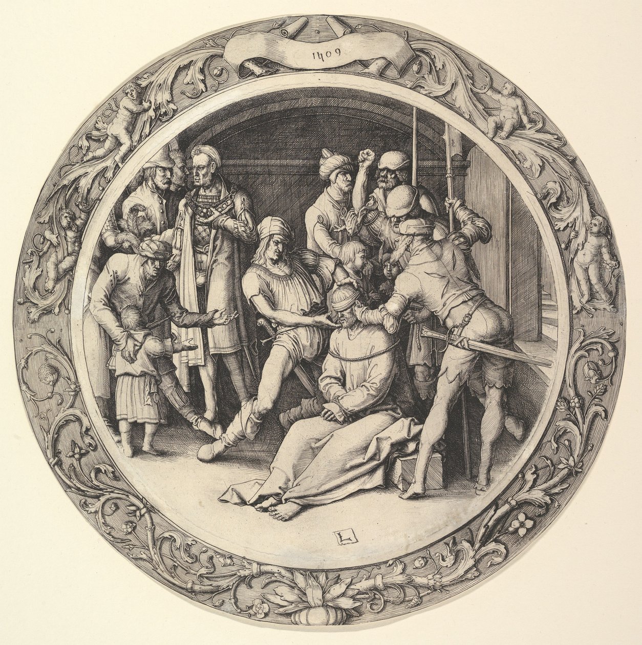 The Mocking of Christ, fra Circular Passion, 1509. af Lucas van Leyden