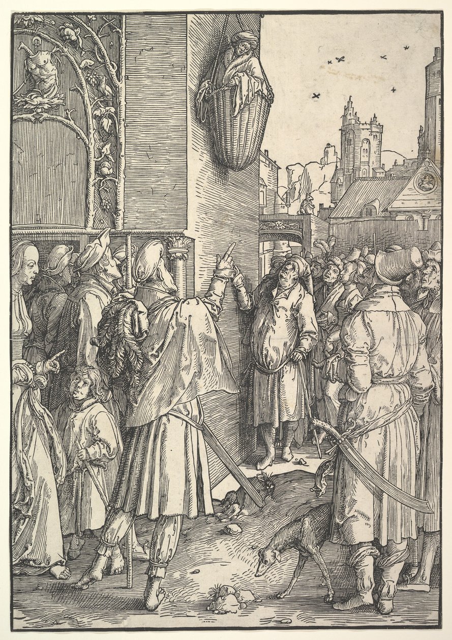 Digteren Virgil i en kurv, 1512. af Lucas van Leyden