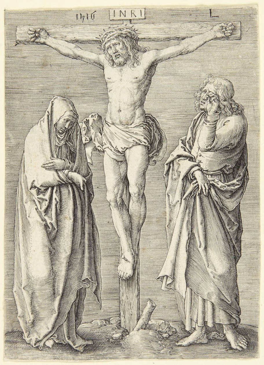 Jomfru Maria og Sankt Johannes ved foden af korset af Lucas van Leyden