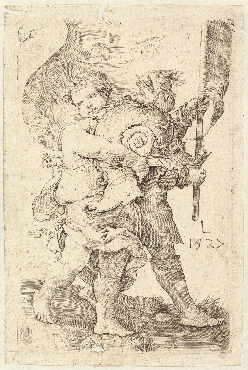 To drenge med hjelm og standard, 1527. af Lucas van Leyden