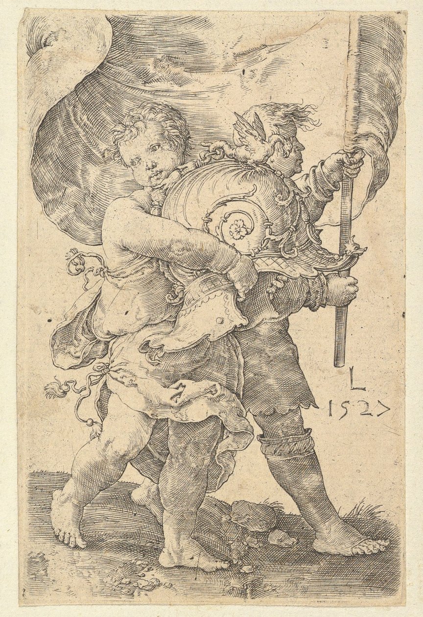 To drenge med hjelm og standard, 1527. af Lucas van Leyden