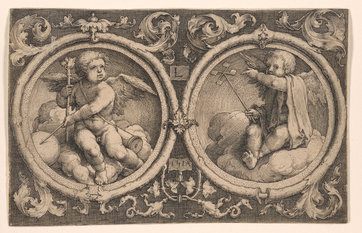 To amoriner siddende på skyer af Lucas van Leyden