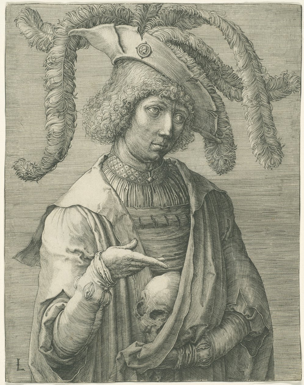 Ung mand med kranium af Lucas van Leyden