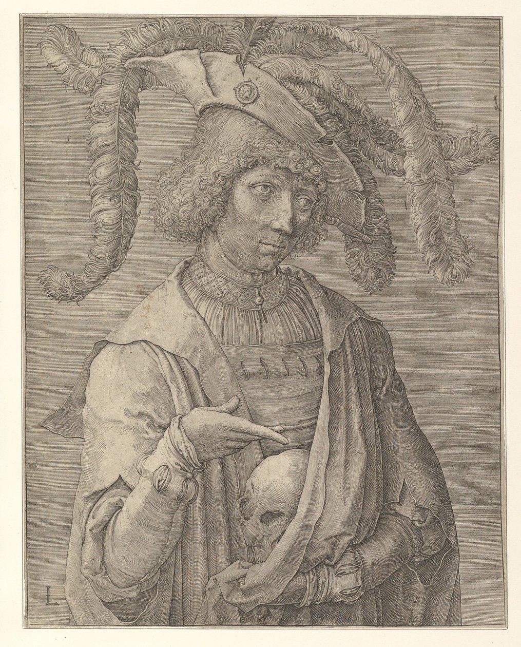 Ung mand med et kranium af Lucas van Leyden
