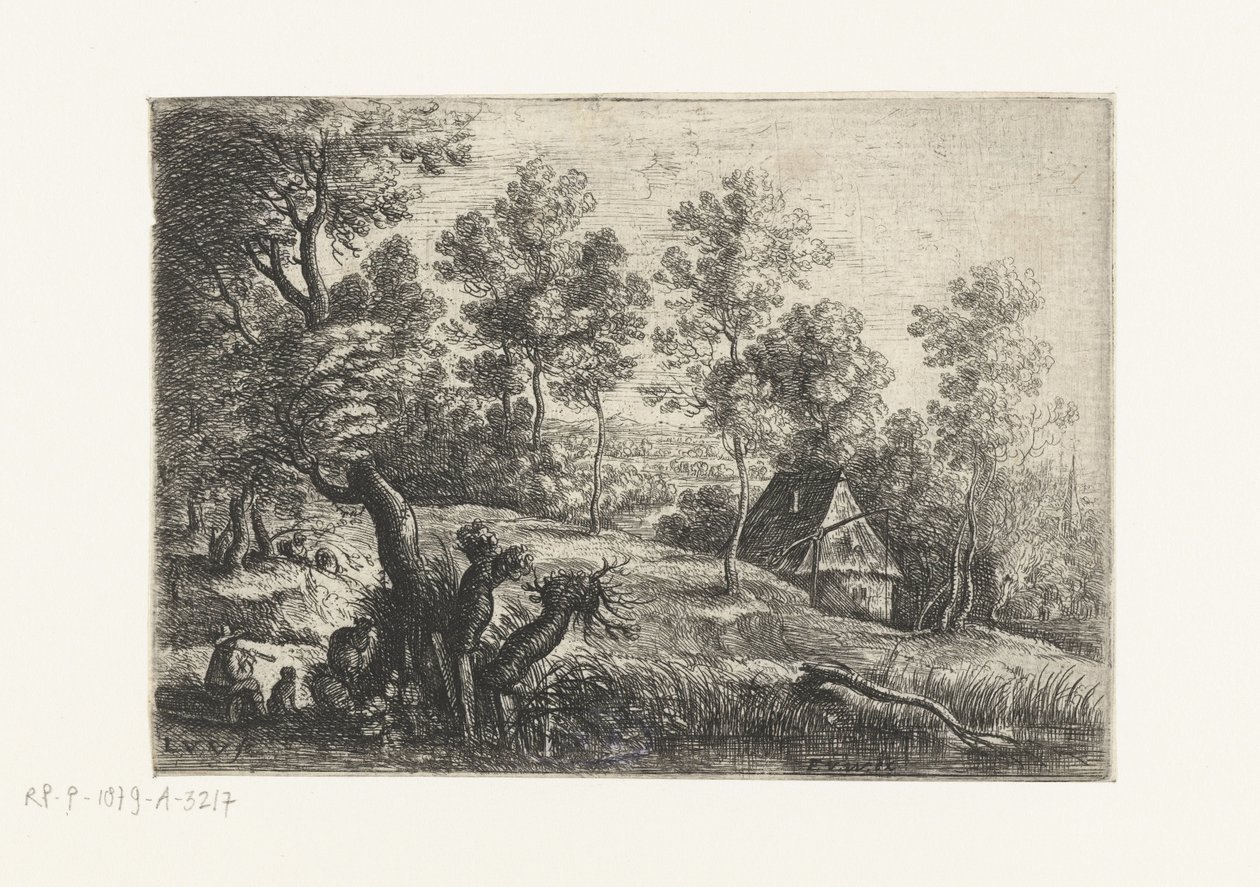 Landskab med et hus og en brønd Fem landskaber (serietitel) af Lucas van Uden