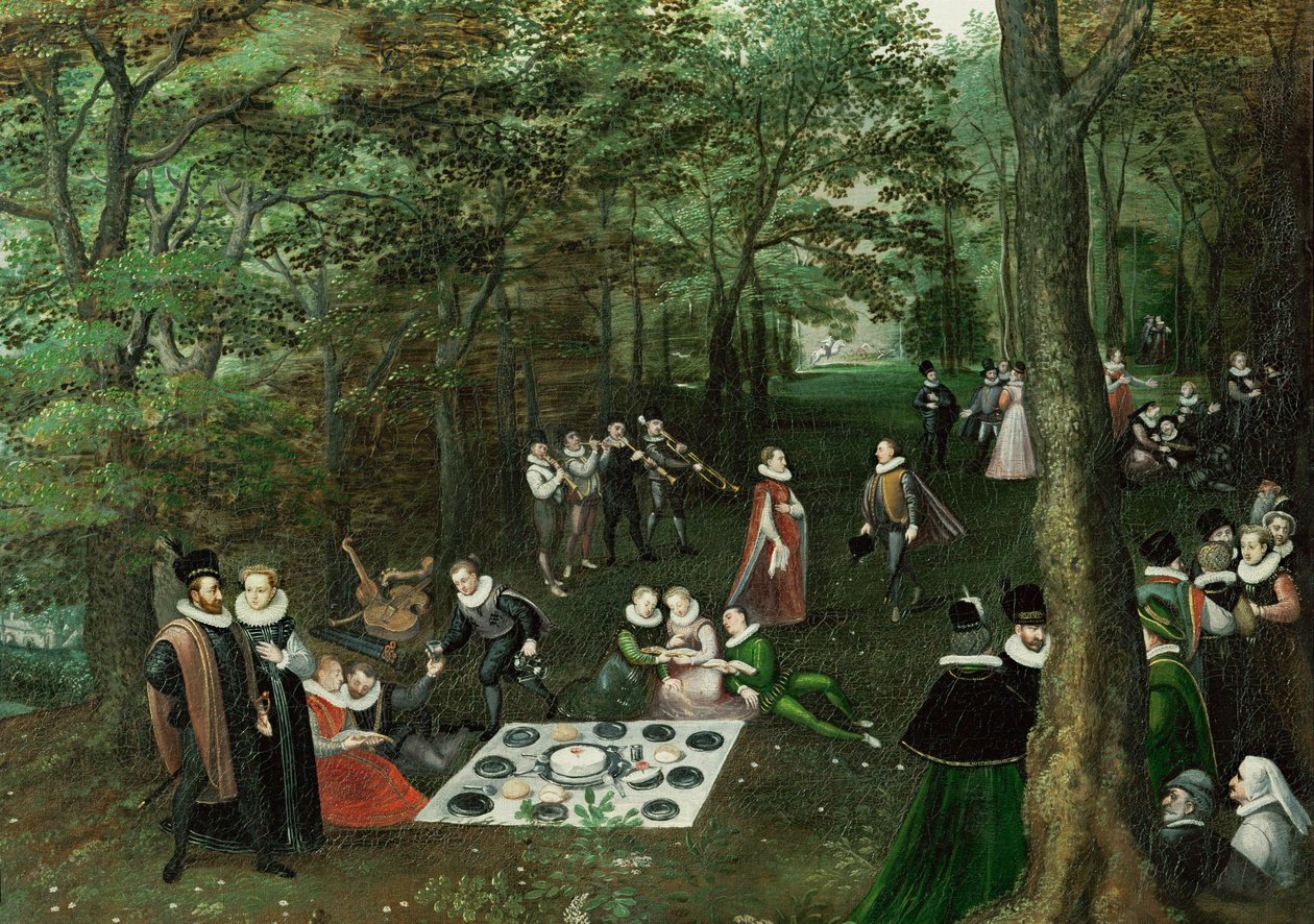 Forår. The Picnic ... (olie på lærred) af Lucas van Valckenborch