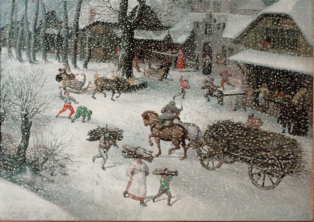 Winter (February), detalje (olie på lærred) af Lucas van Valckenborch