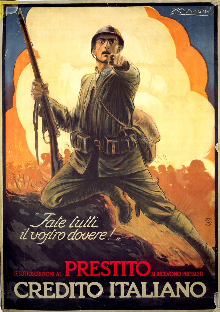 Italiensk propagandaplakat, der reklamerer for krigsobligationer af Luciano Achille Mauzan