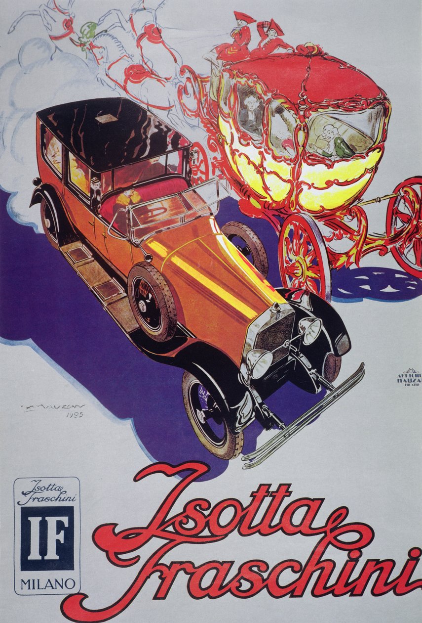 Plakat, der reklamerer for Isotta Fraschini-biler af Luciano Achille Mauzan