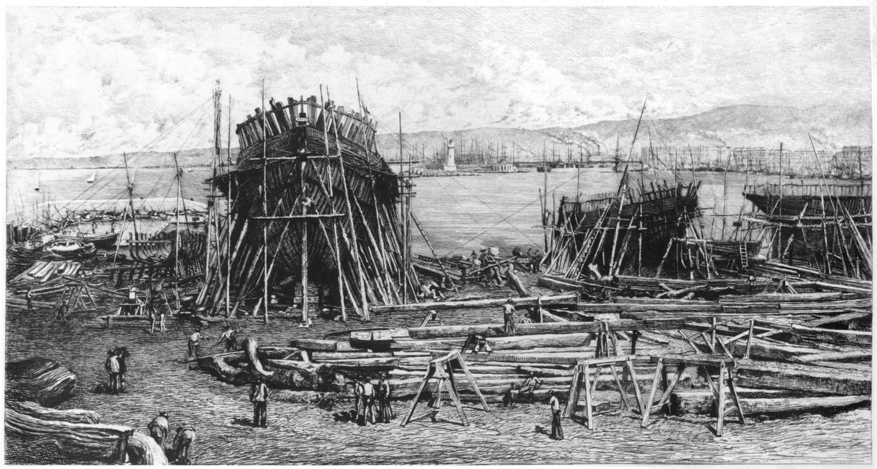 Pharos skibsværft i Marseille, 1834 (sort foto) af Lucien Marcelin Gautier