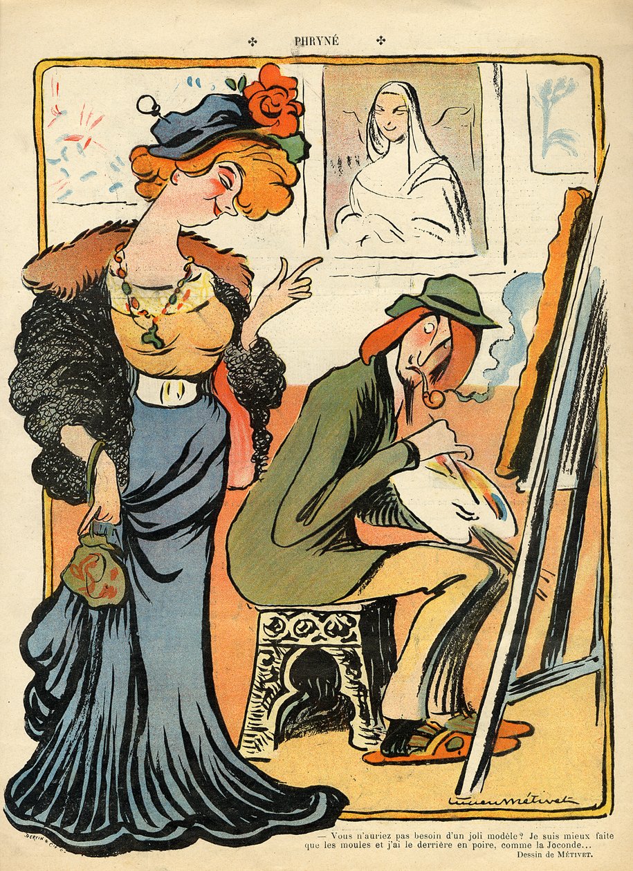 Phryne: karikatur af en kunstners model, fra bagsiden af 